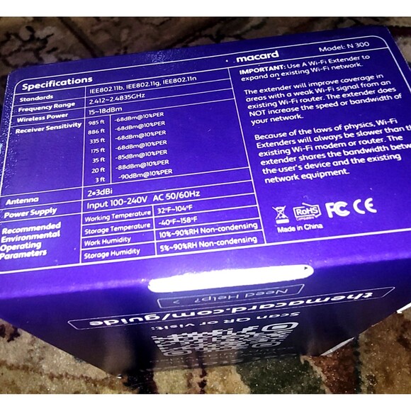 WiFi Range Extender 300Mbps Model N300 New in box 802.11 ac & b/g/n wifi devices - Picture 2 of 10